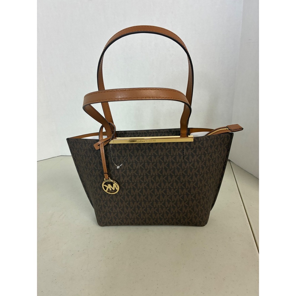 Michael Kors Evelyn Small EW TZ Tote Brown Acorn Logo Bag 30F5GQ9T5B NEW